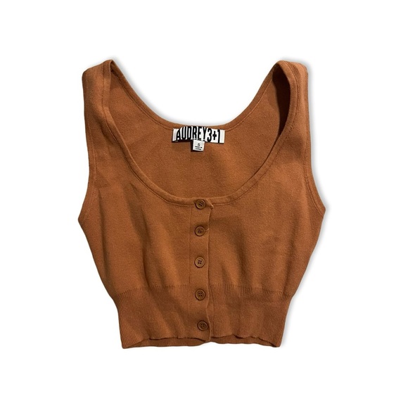 Rust Brown cropped knit sleeveless top with buttons | scoop neck | NWT - Picture 1 of 3